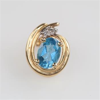 14kt Gold Diamond And Blue Stone Single Earring