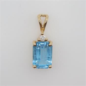 14kt Gold Diamond And Blue Topaz Pendant