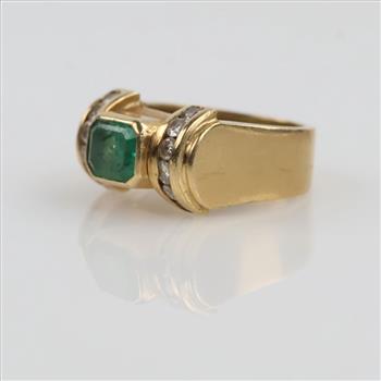 14kt Gold Diamond And Green Stone Ring, Evaluated By Our Certified Gemologist-AGS/GIA