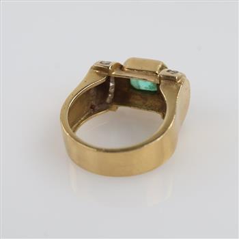 14kt Gold Diamond And Green Stone Ring, Evaluated By Our Certified Gemologist-AGS/GIA