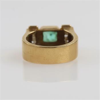 14kt Gold Diamond And Green Stone Ring, Evaluated By Our Certified Gemologist-AGS/GIA