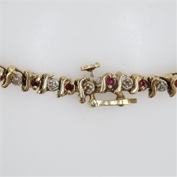 14kt Gold Diamond And Red Stone Bracelet
