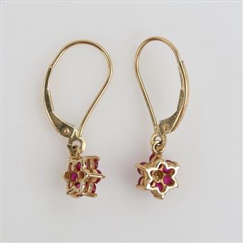 14kt Gold Diamond And Red Stone Earrings