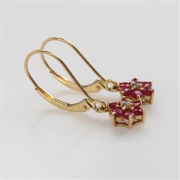 14kt Gold Diamond And Red Stone Earrings