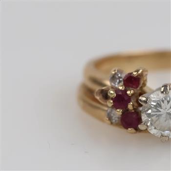 14kt Gold Diamond And Red Stone Wedding Set