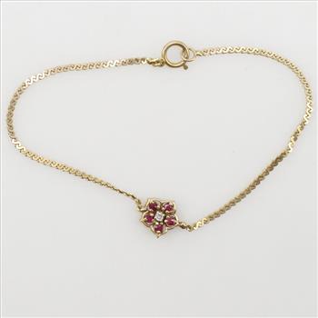 14kt Gold Diamond And Ruby Flower Bracelet