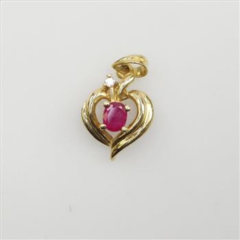 14kt Gold Diamond And Ruby Heart Pendant
