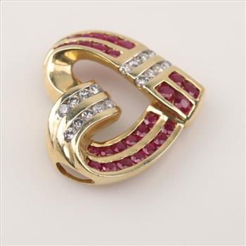 14kt Gold Diamond And Ruby Heart Pendant