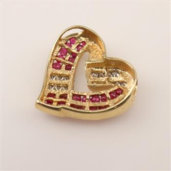 14kt Gold Diamond And Ruby Heart Pendant