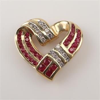 14kt Gold Diamond And Ruby Heart Pendant