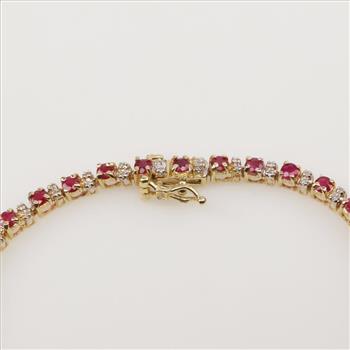 14kt Gold Diamond And Ruby Tennis Bracelet