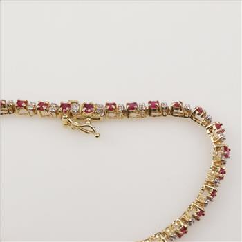 14kt Gold Diamond And Ruby Tennis Bracelet