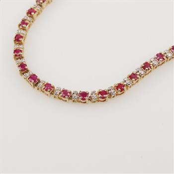 14kt Gold Diamond And Ruby Tennis Bracelet