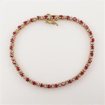 14kt Gold Diamond And Ruby Tennis Bracelet