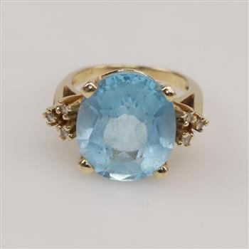 14kt Gold  Diamond Blue Stone Ring