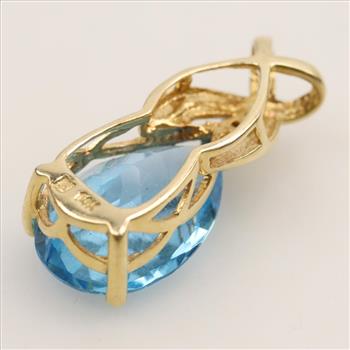 14kt Gold Diamond Blue Topaz Pendant