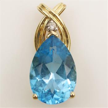 14kt Gold Diamond Blue Topaz Pendant