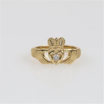 14kt Gold Diamond Claddagh Ring