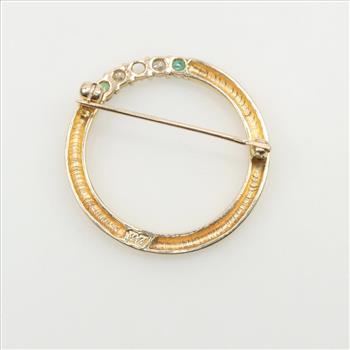 14kt Gold Diamond Emerald Circle Pin