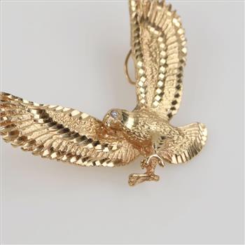 14kt Gold Diamond Eye Eagle Pendant -Evaluated By Our Certified Gemologist-AGS/GIA