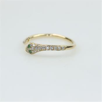 14kt Gold Diamond Green Stone Accent Snake Ring