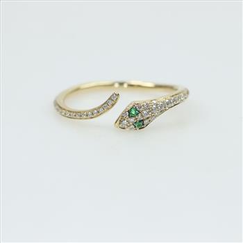 14kt Gold Diamond Green Stone Accent Snake Ring