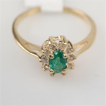 14kt Gold Diamond Green Stone Ring