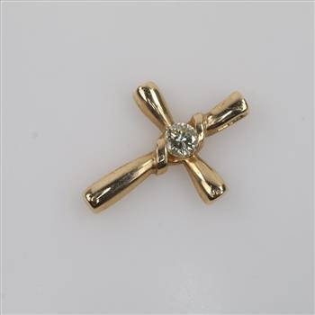 14kt Gold Diamond Hollow Cross Pendant