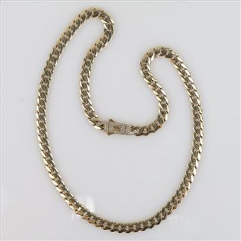 14kt Gold Diamond Hollow Cuban Chain Necklace-Evaluated by Certified Gemologist-AGS/GIA
