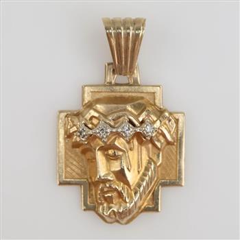 14kt Gold Diamond Hollow Religious Pendant