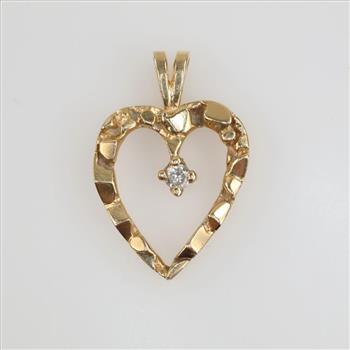 14kt Gold Diamond Nugget Style Heart Pendant