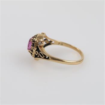 14kt Gold Diamond Pink Stone Class Ring