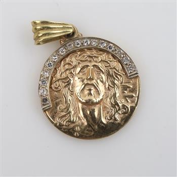 14kt Gold Diamond Religious Circle Pendant