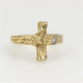 14kt Gold Diamond Religious Cross Ring