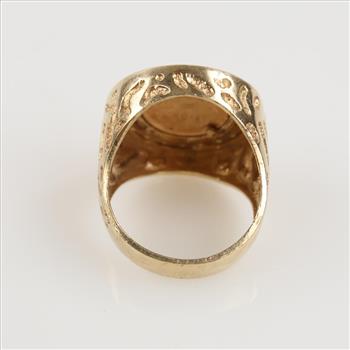 14kt Gold Diamond  Ring With Mexican Fine Gold Coin -Evaluated By Our Certified Gemologist-AGS/GIA