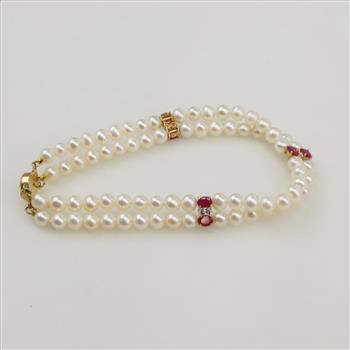 14kt Gold Diamond Ruby And Pearl Bracelet