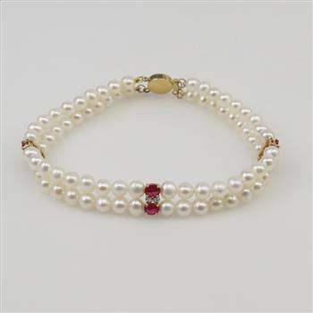 14kt Gold Diamond Ruby And Pearl Bracelet