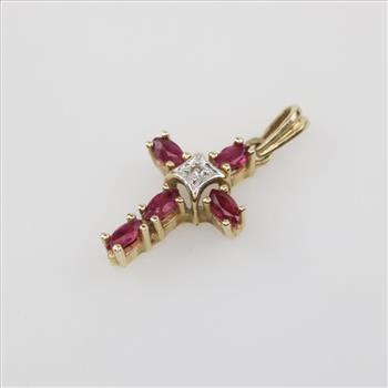 14kt Gold Diamond Ruby Cross Pendant