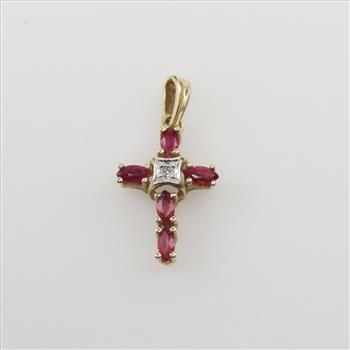 14kt Gold Diamond Ruby Cross Pendant