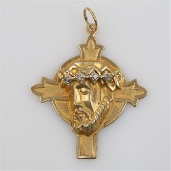 14kt Gold Diamond Semi-Hollow Religious Pendant