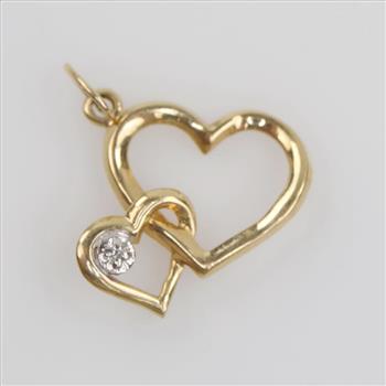 14kt Gold Double Heart Diamond Pendant