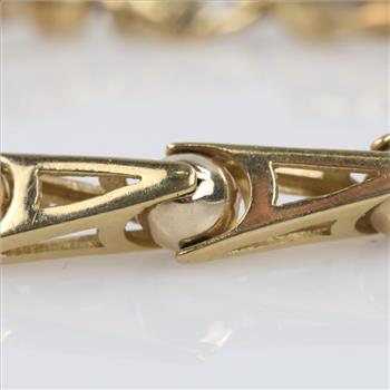 14kt Gold Fancy Hollow V And Ball Chain Link Bracelet- Evaluated By Our Certified Gemologist-AGS/GIA