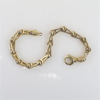 14kt Gold Fancy Hollow V And Ball Chain Link Bracelet- Evaluated By Our Certified Gemologist-AGS/GIA