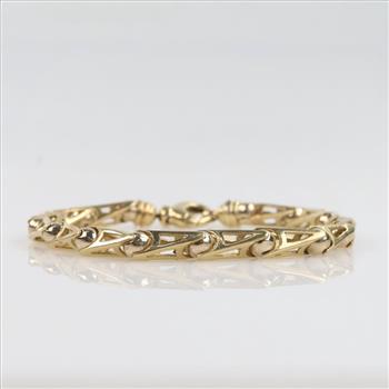 14kt Gold Fancy Hollow V And Ball Chain Link Bracelet- Evaluated By Our Certified Gemologist-AGS/GIA