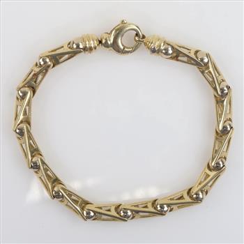 14kt Gold Fancy Hollow V And Ball Chain Link Bracelet- Evaluated By Our Certified Gemologist-AGS/GIA