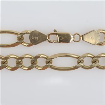 14kt Gold Figaro Chain Link Necklace-Evaluated By Our Certified Gemologist-AGS/GIA