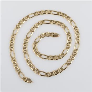 14kt Gold Figaro Chain Necklace-Evaluated By Our Certified Gemologist-AGS/GIA