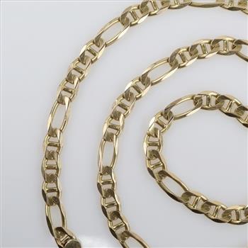 14kt Gold Figaro Chain Necklace-Evaluated By Our Certified Gemologist-AGS/GIA