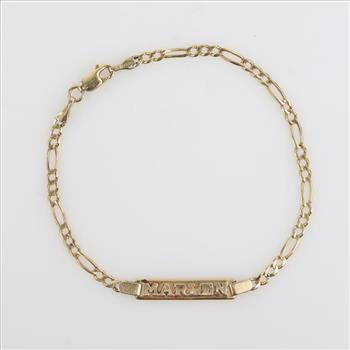 14kt Gold Figaro Link Name Plate Bracelet