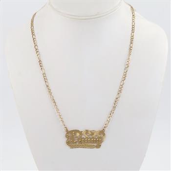 14kt Gold Figaro Link Name Plate Necklace